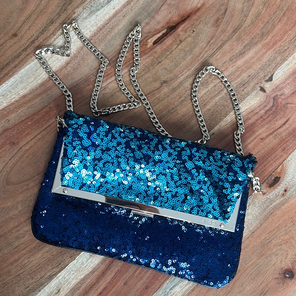 ALDO sequin ombré blue/turquoise fold over clutch